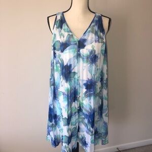 Kentucky Derby Dress Size 6 Layers White Blue Watercolor Floral Swing Sleeveless